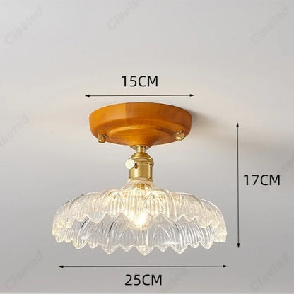 Perfecsy LED flower-petal ceiling lamp with wooden canopy 15cm and glass shade, 25cm shade on Tampa Home & Garden Store