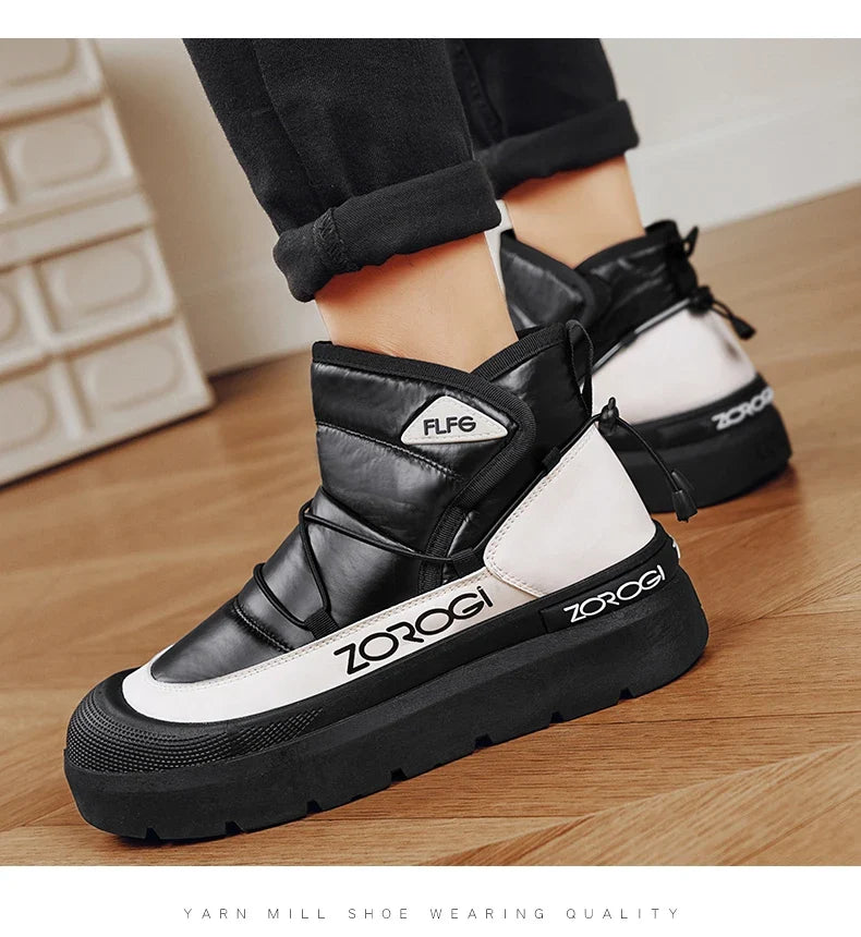 ZOROGI mens winter ankle boots in black and white with a chunky sole for outdoor wear on Tampa Home & Garden Store