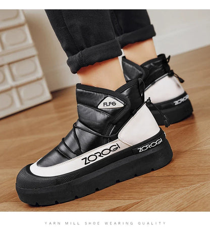 ZOROGI mens winter ankle boots in black and white with a chunky sole for outdoor wear on Tampa Home & Garden Store