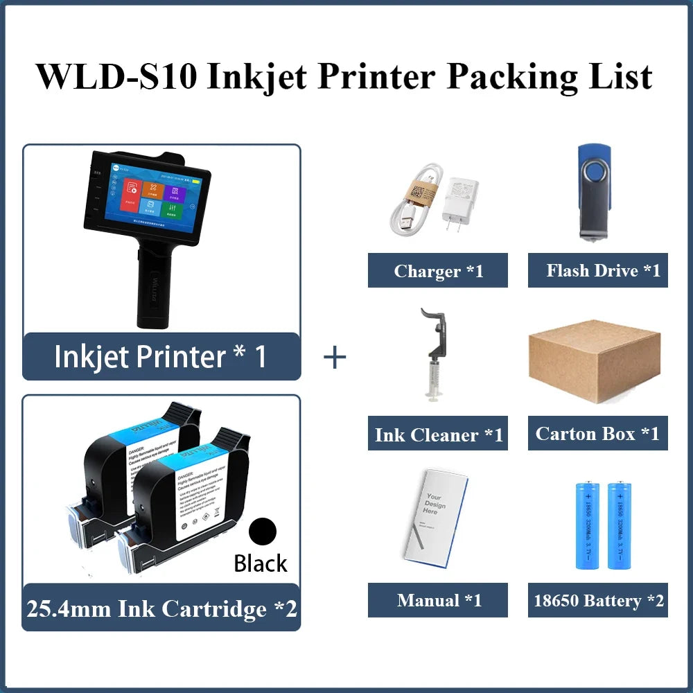 Portable handheld inkjet printer 25.4mm TIJ with 2 ink cartridges, charger, manual on Tampa Home & Garden Store