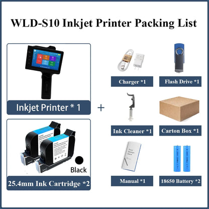 Portable handheld inkjet printer 25.4mm TIJ with 2 ink cartridges, charger, manual on Tampa Home & Garden Store