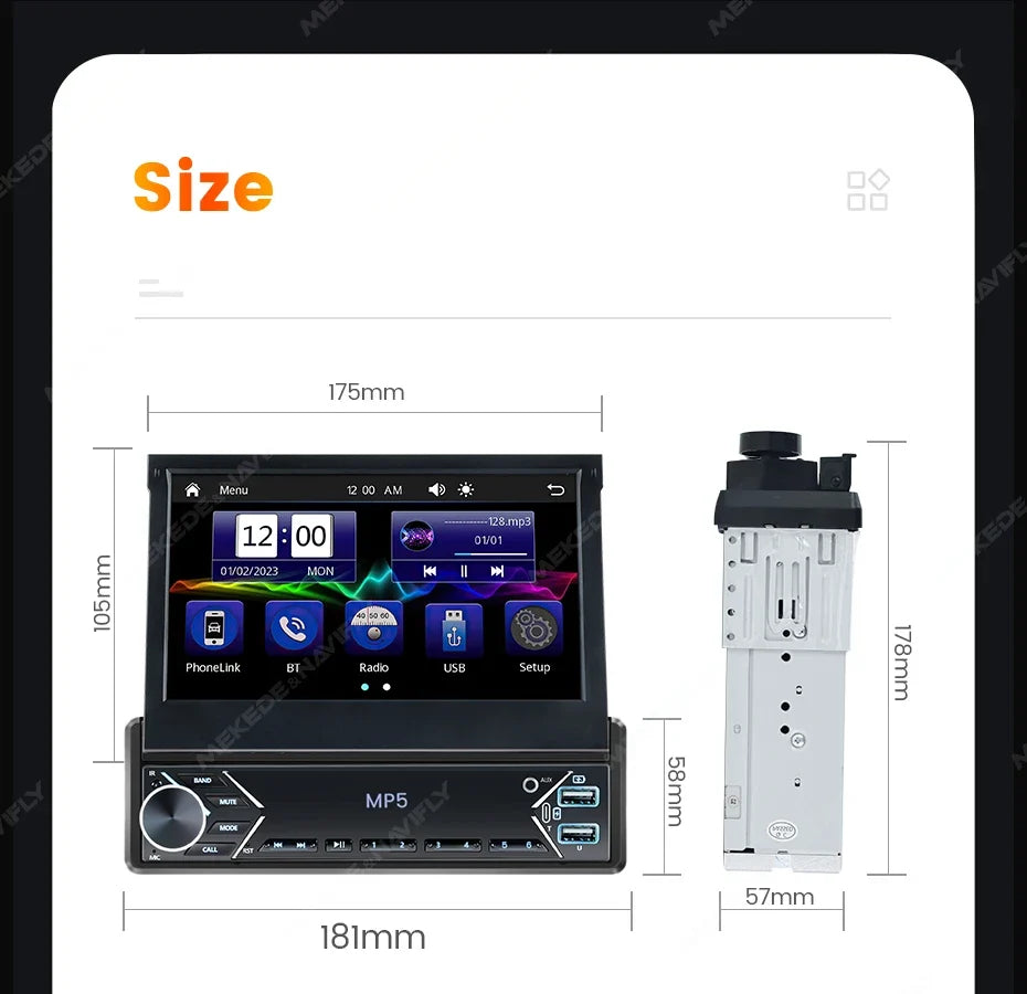 1-DIN 7in retractable car stereo MP5 with CarPlay by UpTrend Deals in-dash unit on Tampa Home & Garden Store