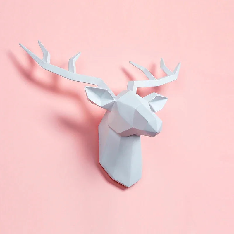 Geometric white resin elk head wall mount decor with antlers on Tampa Home & Garden Store