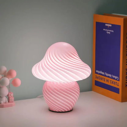 Perfecsy mushroom LED table lamp pink striped glass vintage bedside lamp on Tampa Home & Garden Store