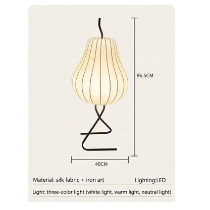 DecorBites Japanese Silk Floor Lamp with Wabi Sabi LED fabric shade on iron art stand on Tampa Home & Garden Store