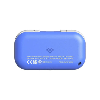 8BitDo Micro Bluetooth gamepad blue pocket-sized controller with white top buttons, back view on Tampa Home & Garden Store