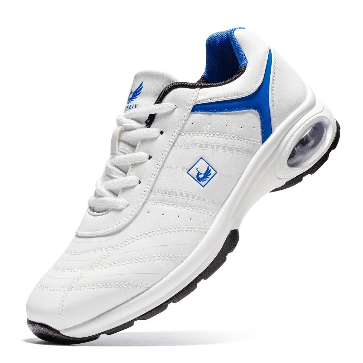 Men's golf shoes EstaliosFit white blue accents waterproof non-slip trainer air-cushioned sole on Tampa Home & Garden Store