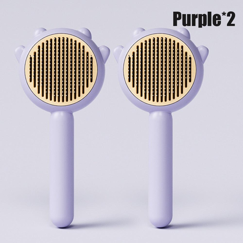 Stevvex purple cat and dog grooming brush pair with beige round plates and lavender handles on Tampa Home & Garden Store