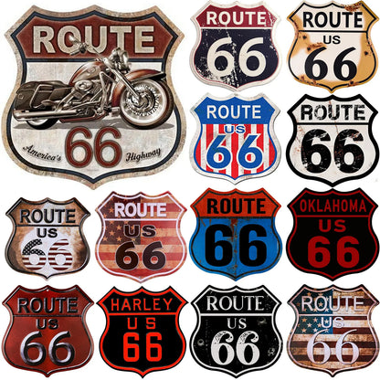 Route 66 shield metal tin sign set with vintage Americana designs (18 pcs) by BikerZoneZ on Tampa Home & Garden Store