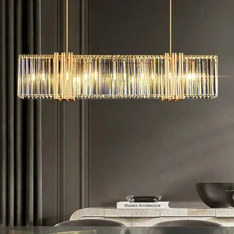 DecorBites Luxe E14 LED Crystal Pendant Chandelier with gold frame for modern dining room lighting on Tampa Home & Garden Store
