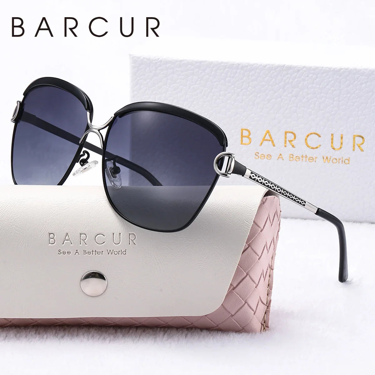BARCUR sunglasses, women's square metal frame with gradient polarized lenses, UV400, gift box on Tampa Home & Garden Store