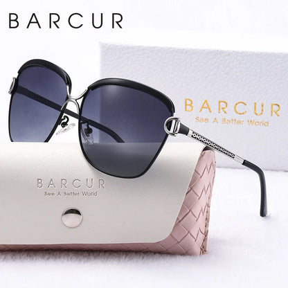 BARCUR sunglasses, women's square metal frame with gradient polarized lenses, UV400, gift box on Tampa Home & Garden Store