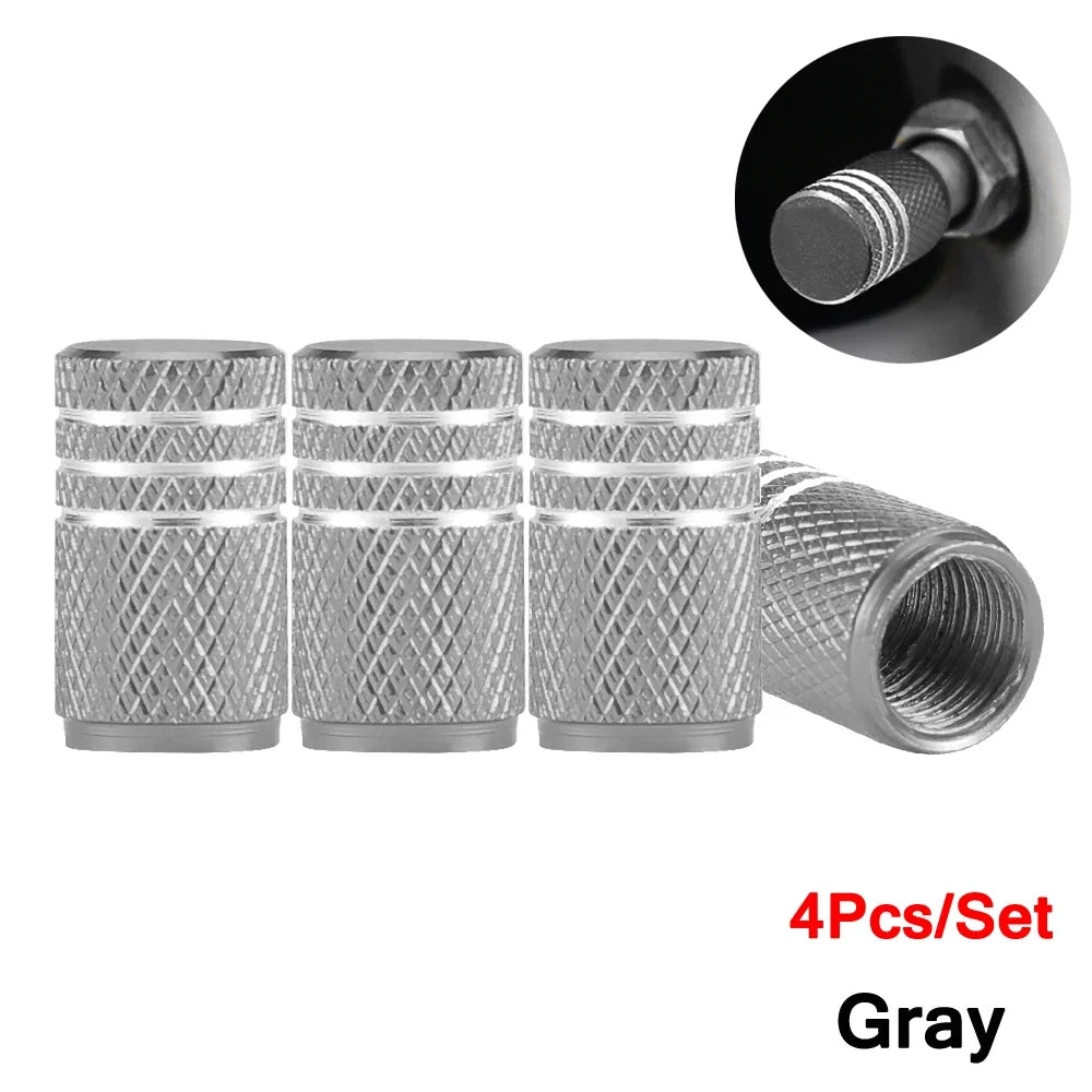 Valve stem caps set, 4pcs gray knurled aluminum tire accessories on Tampa Home & Garden Store