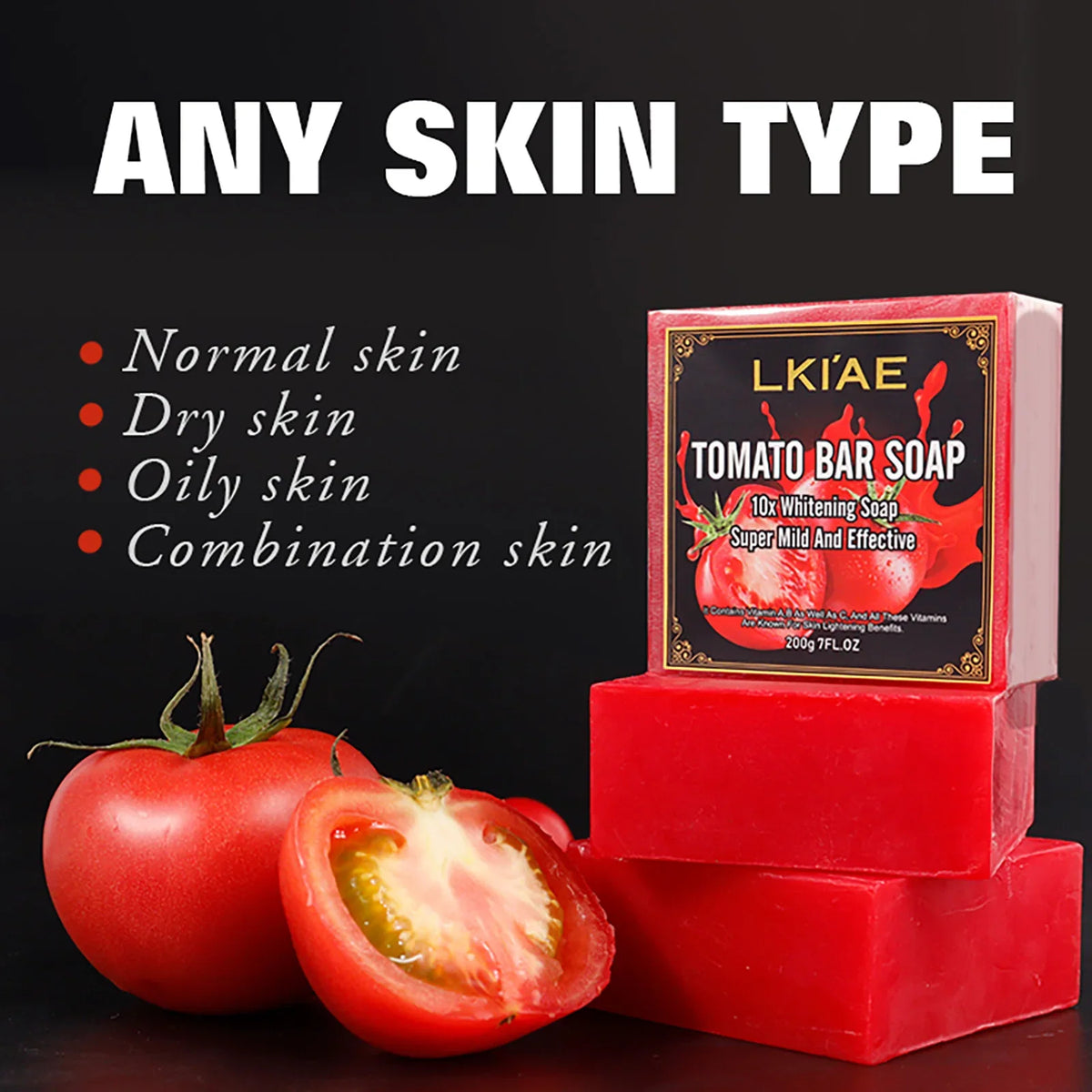 LKIAE Tomato Bar Soap box with tomato artwork and red stacked bars 200g on Tampa Home & Garden Store