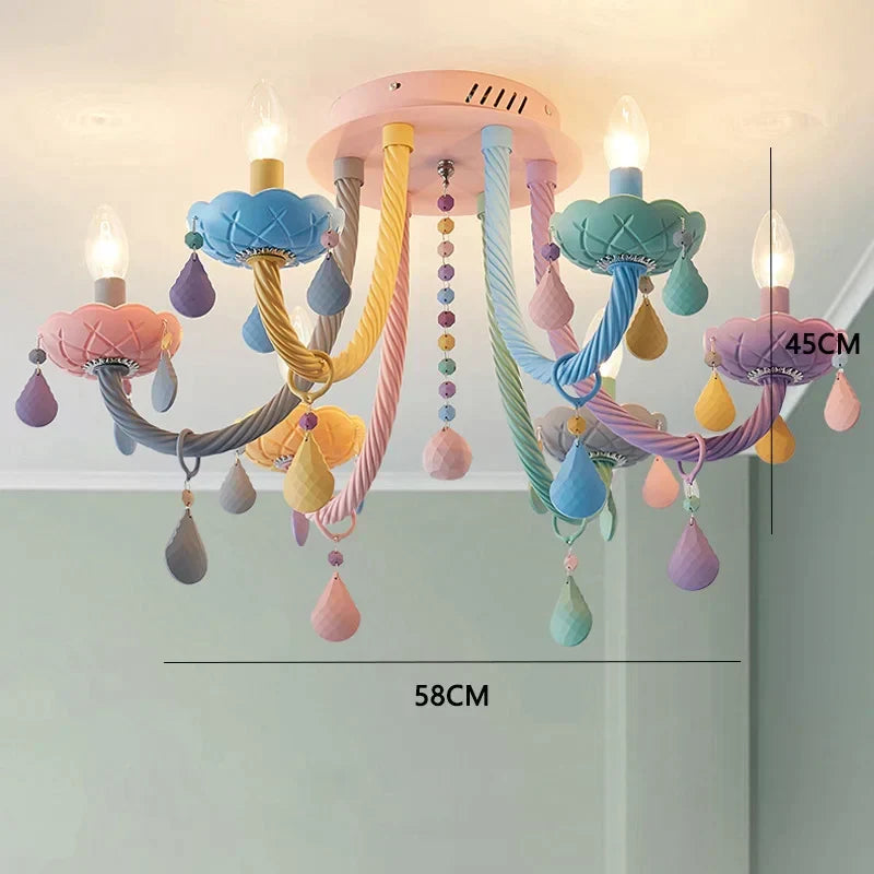 Decorbites Kids Room LED Macaron Ceiling Chandelier with pastel arms and crystal drops on Tampa Home & Garden Store