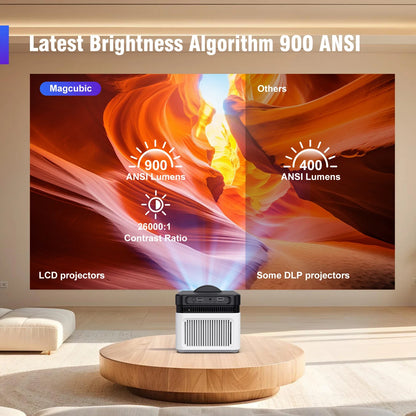 Short throw projector UpTrend Deals, 1080p; white compact unit on table projecting canyon image on Tampa Home & Garden Store