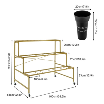 3 Tier Metal Flower Display Stand With Wheels