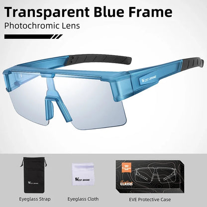 West Biking cycling sunglasses with photochromic UV400 lenses; includes strap and EVA case on Tampa Home & Garden Store