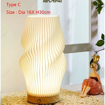 Perfecsy 7W wood table lamp with ribbed shade USB rechargeable dimmable LED bedside lamp on Tampa Home & Garden Store