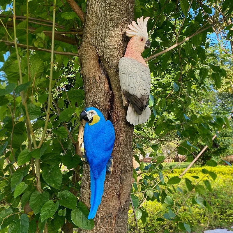 2 pcs wall mounted parrot statues in resin, blue macaw and pink cockatoo, Perfecsy on Tampa Home & Garden Store