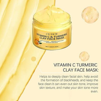 Turmeric Vitamin C clay face mask jar in yellow container with creamy mask on Tampa Home & Garden Store