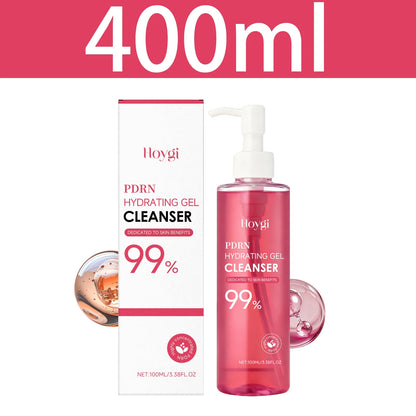 Hoygi PDRN Hydrating Gel Cleanser bottle with pink gel and white pump beside box 100 ml on Tampa Home & Garden Store