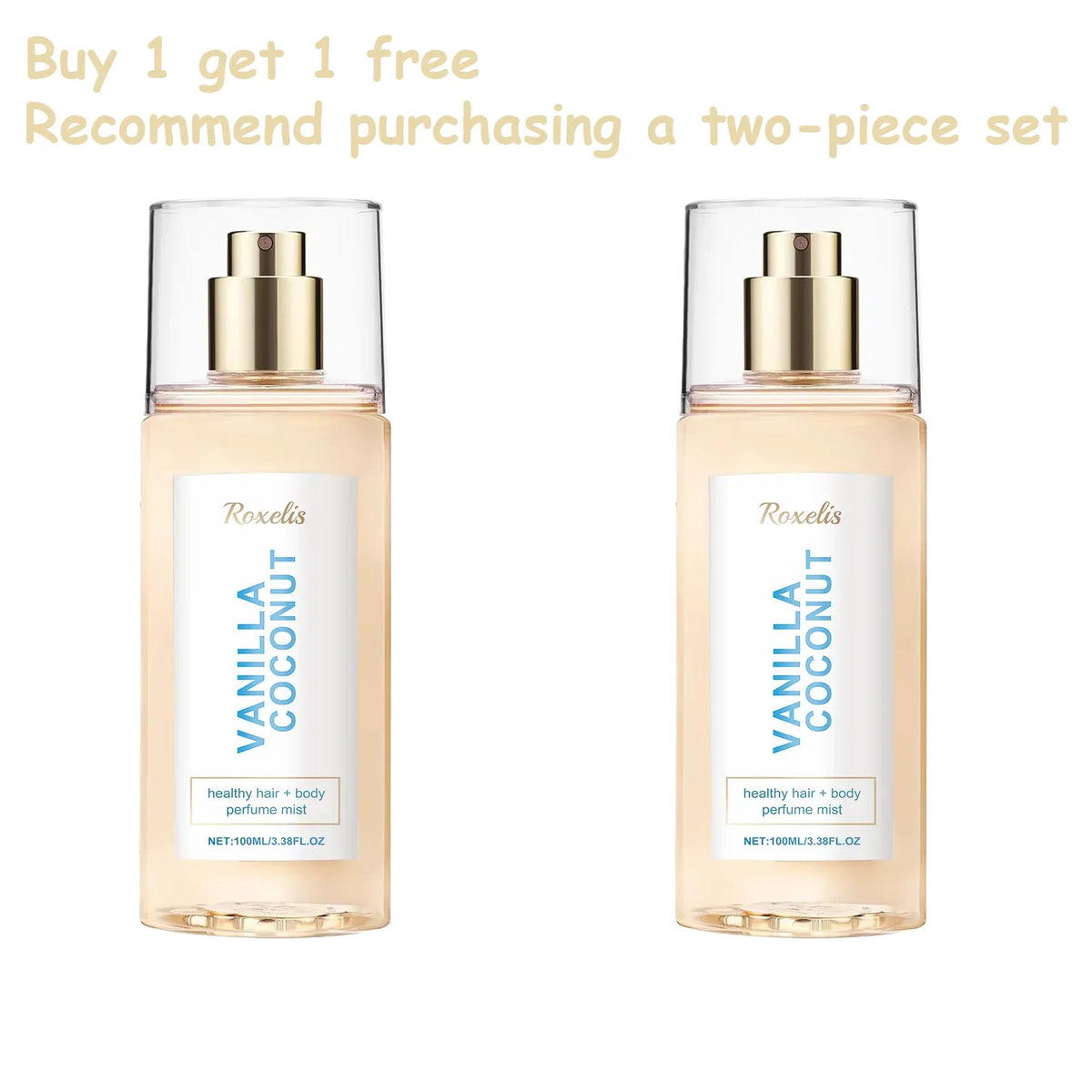 Vanilla Coconut Body Hair Mist by Silcy Skin, set of 2 travel sprays with clear caps on Tampa Home & Garden Store