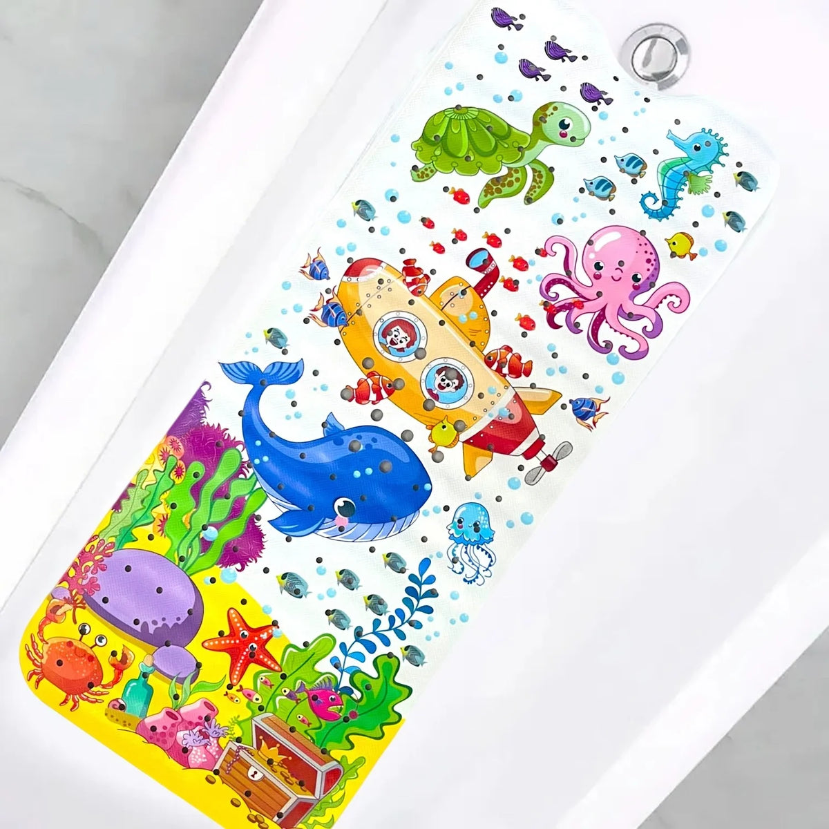 Cartoon bathtub mat 40x100cm by Silcy Skin, non-slip with suction cups, aquatic creatures on Tampa Home & Garden Store