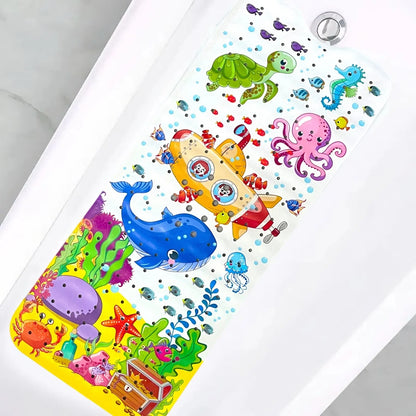 Cartoon bathtub mat 40x100cm by Silcy Skin, non-slip with suction cups, aquatic creatures on Tampa Home & Garden Store