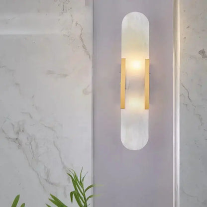 DecorBites Linear Marble Chandelier wall sconce with alabaster oval slab and gold accents on Tampa Home & Garden Store