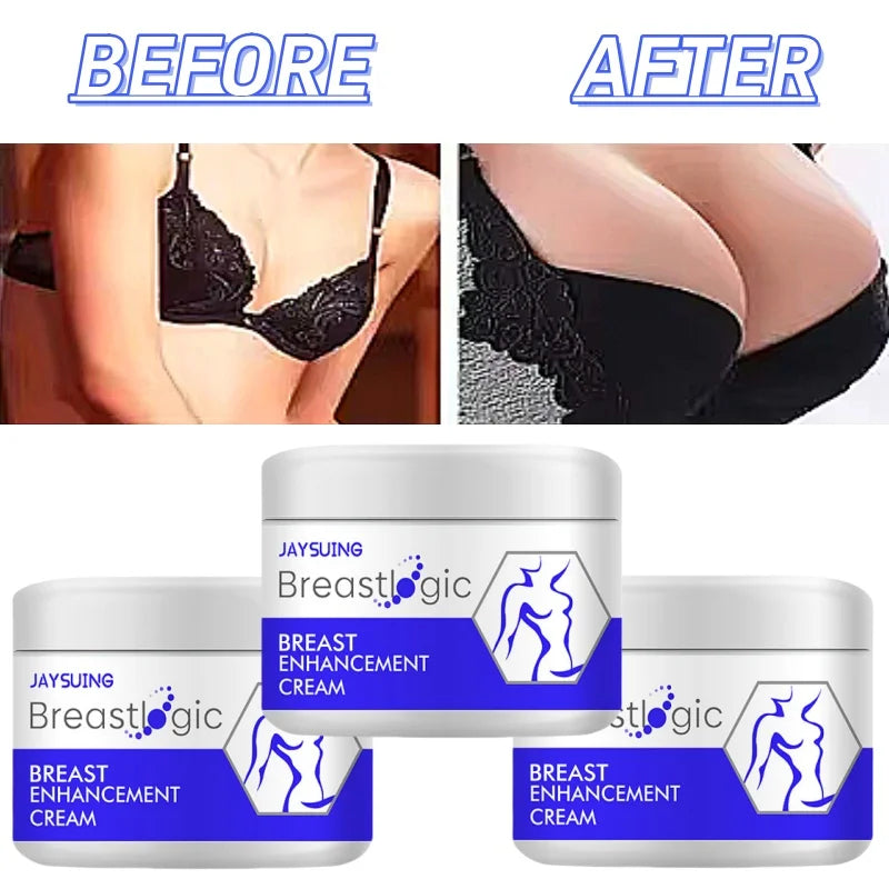 Breast enhancement cream jars Jaysuing Silcy Skin, three white jars with blue label and bust icon, before/after bust images on Tampa Home & Garden Store