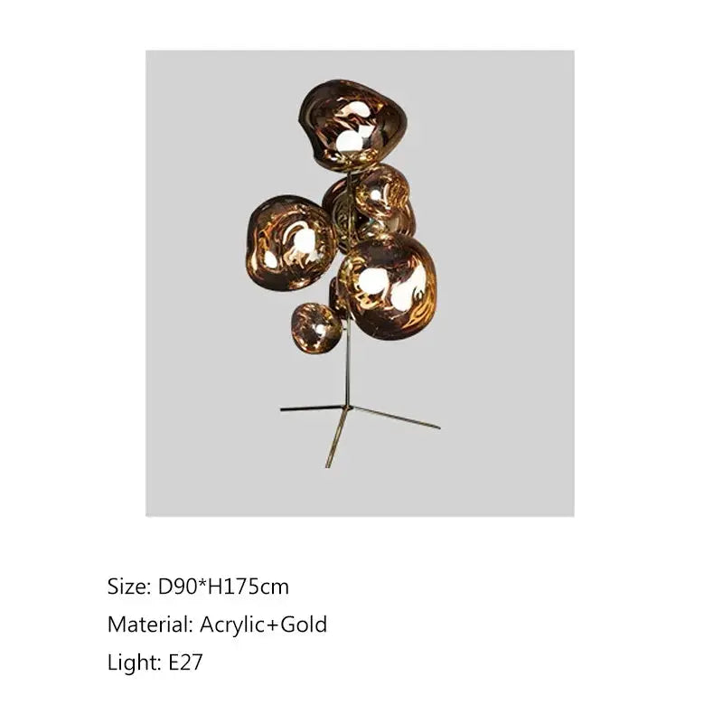 DecorBites LED Lava Floor Lamp amber acrylic lava globes on a gold tripod base on Tampa Home & Garden Store