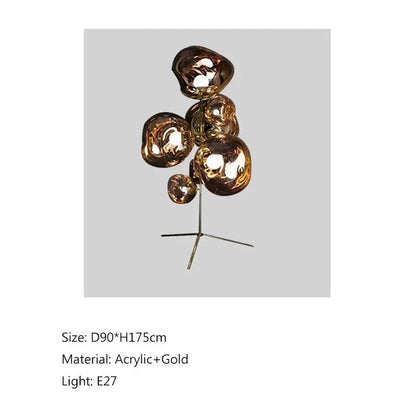 DecorBites LED Lava Floor Lamp amber acrylic lava globes on a gold tripod base on Tampa Home & Garden Store