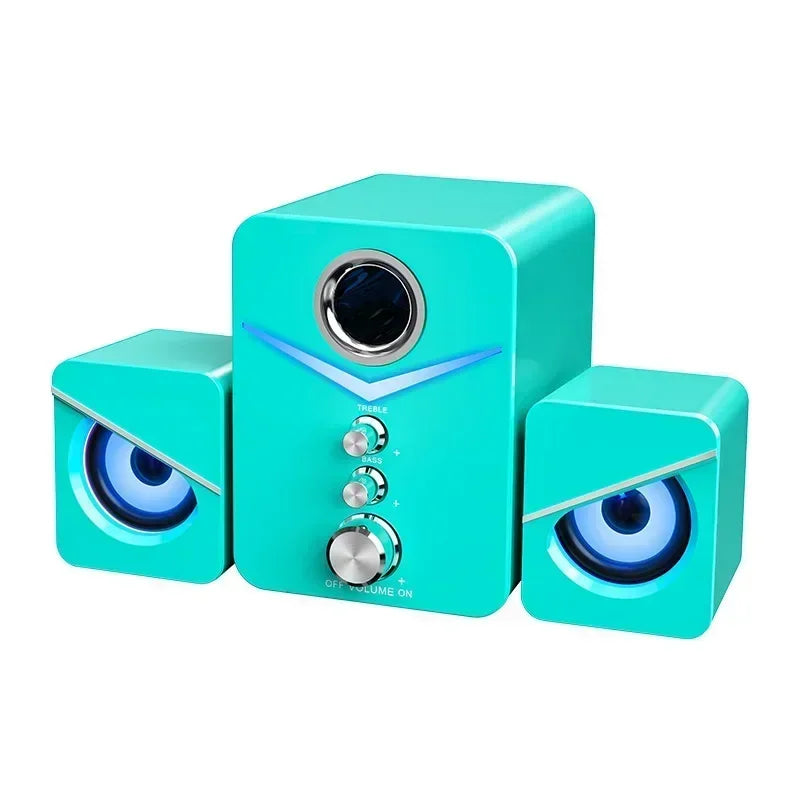 USB desktop speaker set, turquoise 3-piece with central control panel and two satellites on Tampa Home & Garden Store