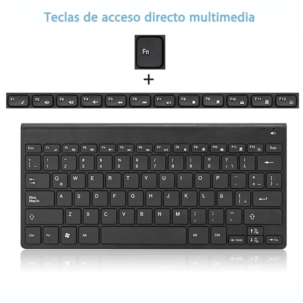 Black wireless Spanish keyboard with 78-key compact layout for PC gaming on Tampa Home & Garden Store