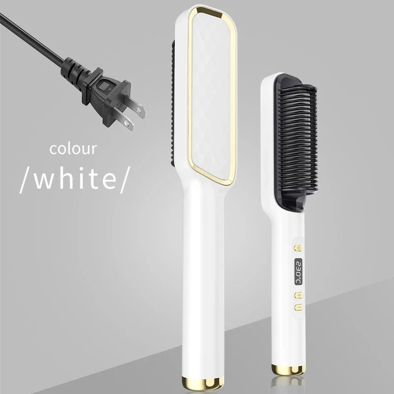 Electric hot comb and straightening brush set by Silcy Skin, white with gold trim, 2-pack on Tampa Home & Garden Store