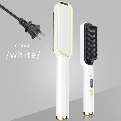 Electric hot comb and straightening brush set by Silcy Skin, white with gold trim, 2-pack on Tampa Home & Garden Store