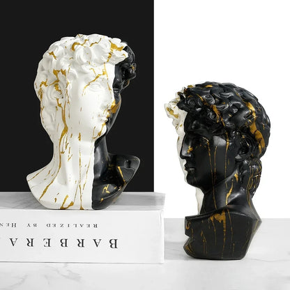 David Statue Busts, 2 white and black with gold veining, 15cm desk decor Perfecsy on Tampa Home & Garden Store
