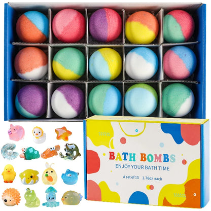 Silcy Skin Bath Bombs for Kids, 15-pack colorful spherical fizzies with surprise bath toy inside on Tampa Home & Garden Store