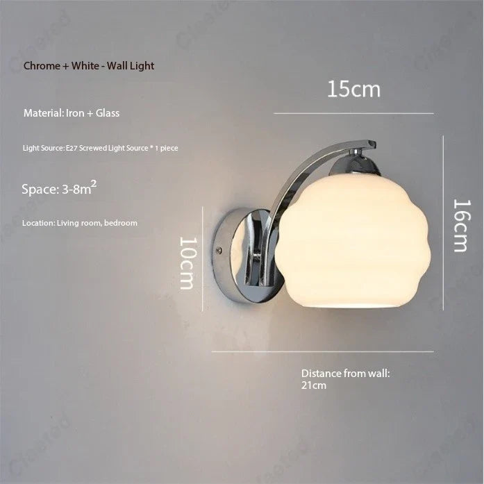 Perfecsy European LED retro glass wall lamp with chrome + white finish, E27 wall light on Tampa Home & Garden Store