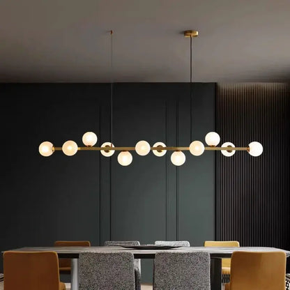 DecorBites LED pendant chandelier, brass bar with frosted globe bulbs, modern dining lighting on Tampa Home & Garden Store