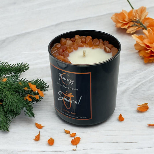 Sacral Chakra Crystal Candle with Peach Aventurine | Coconut-Soy Wax Candle, 9oz - Tampa Home & Garden Store
