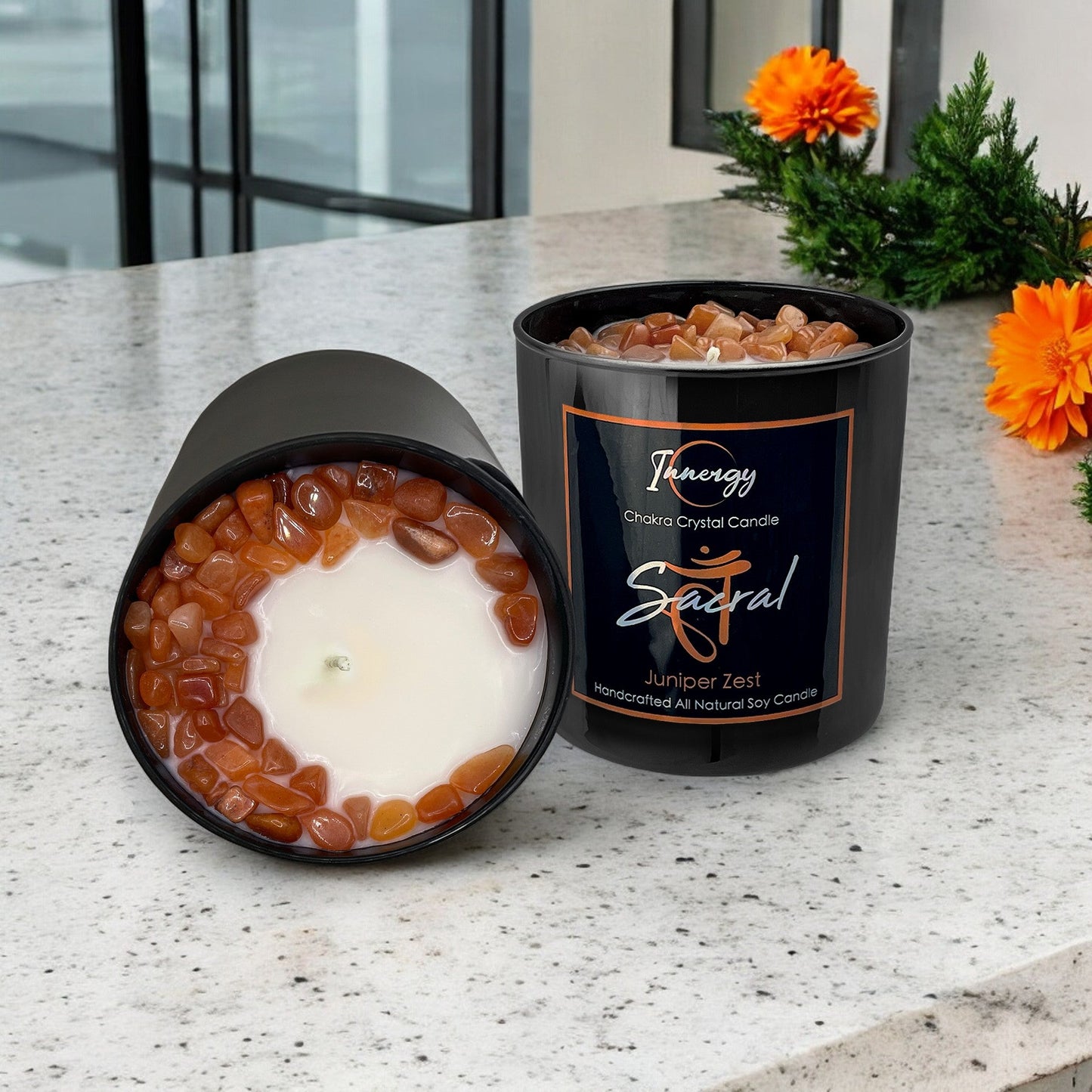 Sacral Chakra Crystal Candle with Peach Aventurine | Coconut-Soy Wax Candle, 9oz - Tampa Home & Garden Store