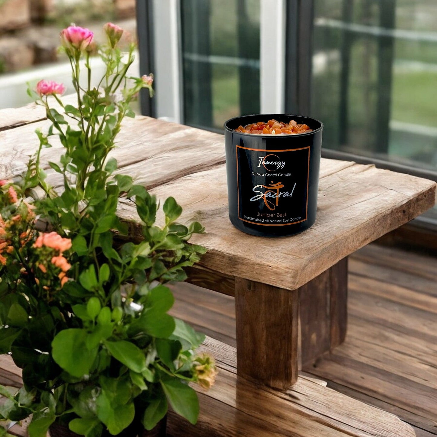 Sacral Chakra Crystal Candle with Peach Aventurine | Coconut-Soy Wax Candle, 9oz - Tampa Home & Garden Store