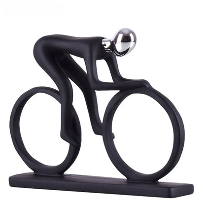 Perfecsy modern abstract resin cyclist statue, black matte rider on wheels with head on Tampa Home & Garden Store