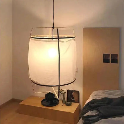 DecorBites Linen Cloth Pendant Light with white fabric shade and metal frame chandelier on Tampa Home & Garden Store