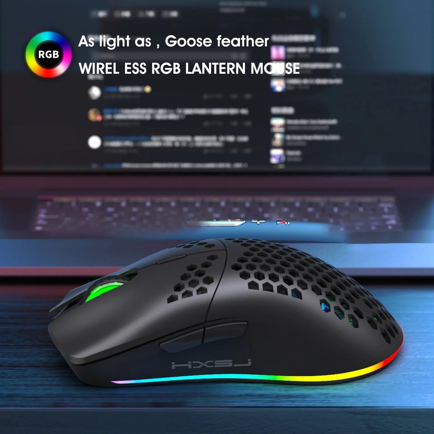 Wireless gaming mouse with RGB lighting and hex honeycomb shell on Tampa Home & Garden Store