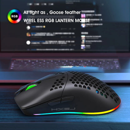 Wireless gaming mouse with RGB lighting and hex honeycomb shell on Tampa Home & Garden Store