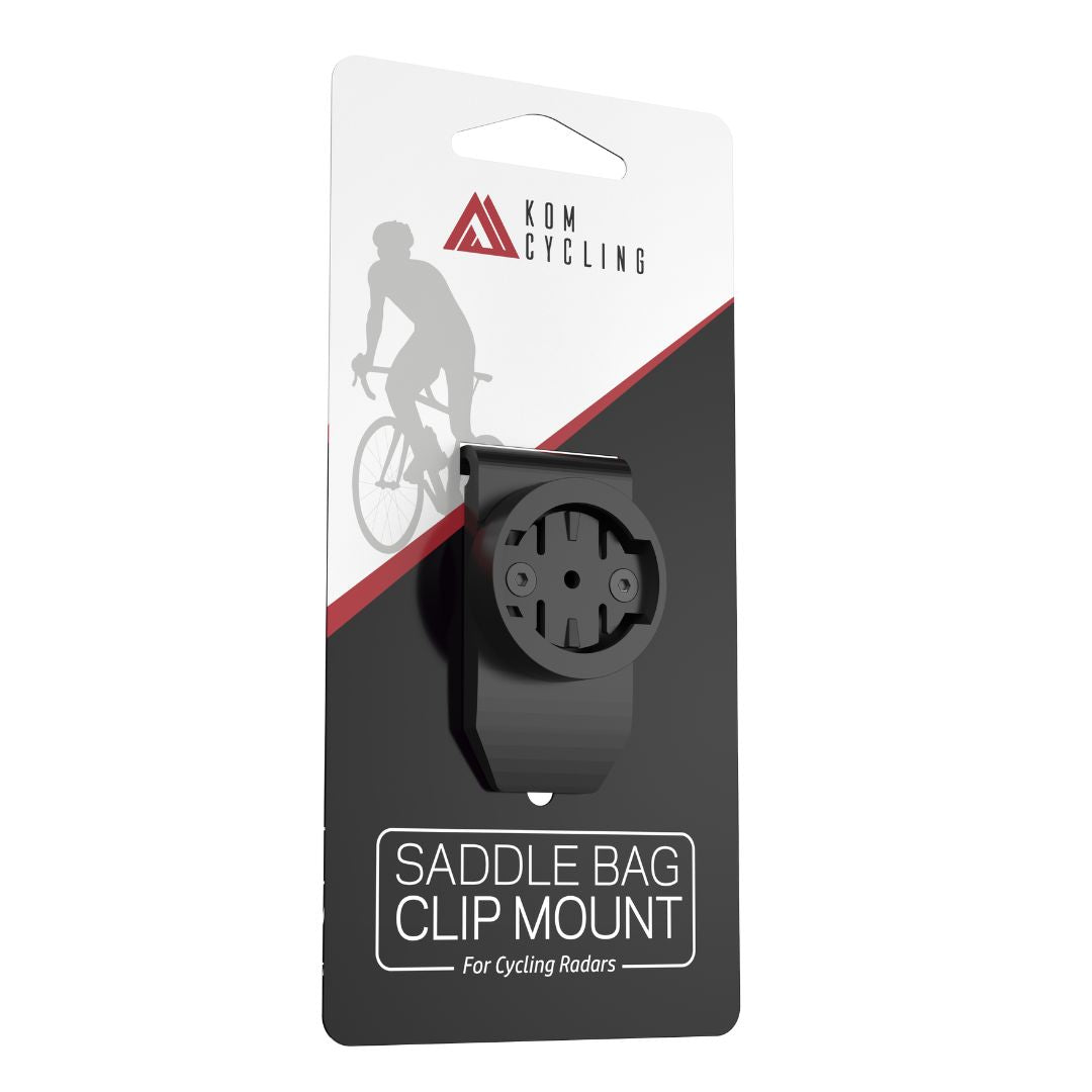 Radar Clip Mount for Saddle Bags Garmin bike mount by KOM Cycling, black clip on packaging on Tampa Home & Garden Store