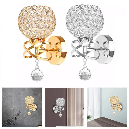 Modern LED wall light sconce with crystal orb shade in gold and chrome Moktan Sabai on Tampa Home & Garden Store